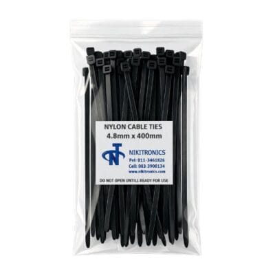 Nikitronics 4.8mm x 400mm Black Cable Ties - Nikitronics