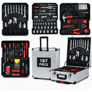 187 Piece Professional Chrome Vanadium Toolset with Combination Wrench